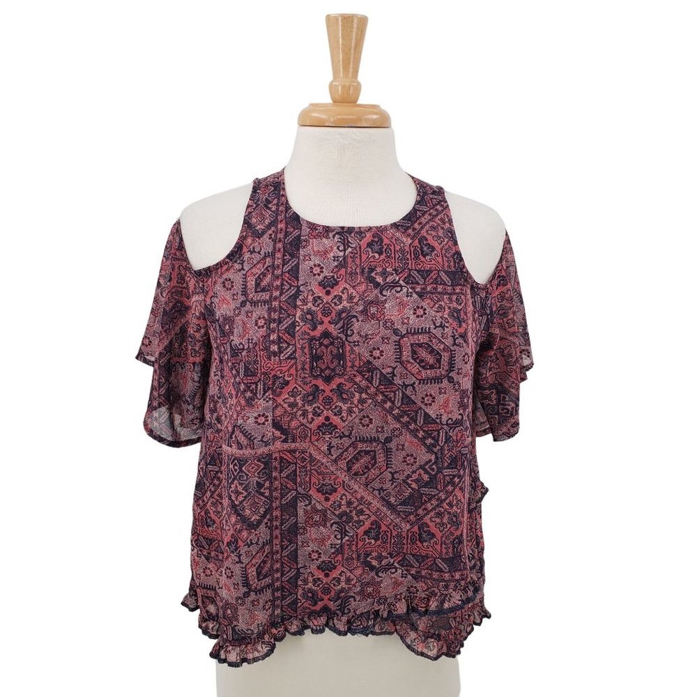 Mason & Belle Womens Short Sleeve Cold‎ Shoulder Blouse Top Size M Purple Pink